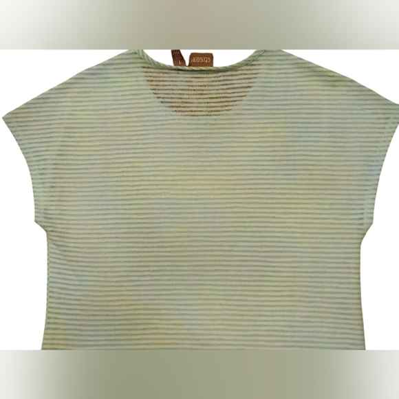 Chico's -NWT Shadow Striped Sleeveless Tunic Top, Lined Inside Front, White/Aqua - Picture 11 of 14